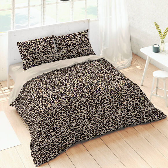 Linge de lit imprimé Léopard - coton (chocolat)