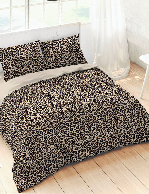 Linge de lit imprimé Léopard - coton (chocolat)