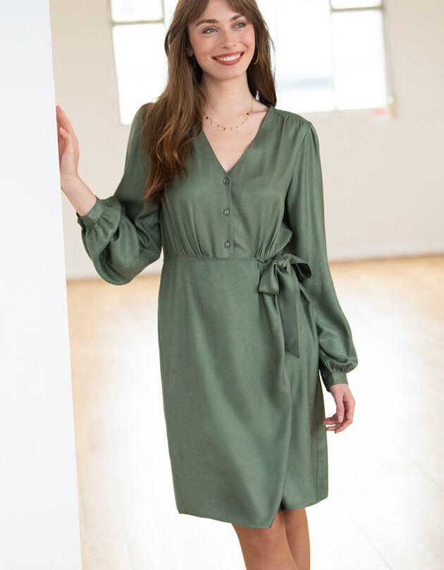 Robe drapée manches longues. (kaki)
