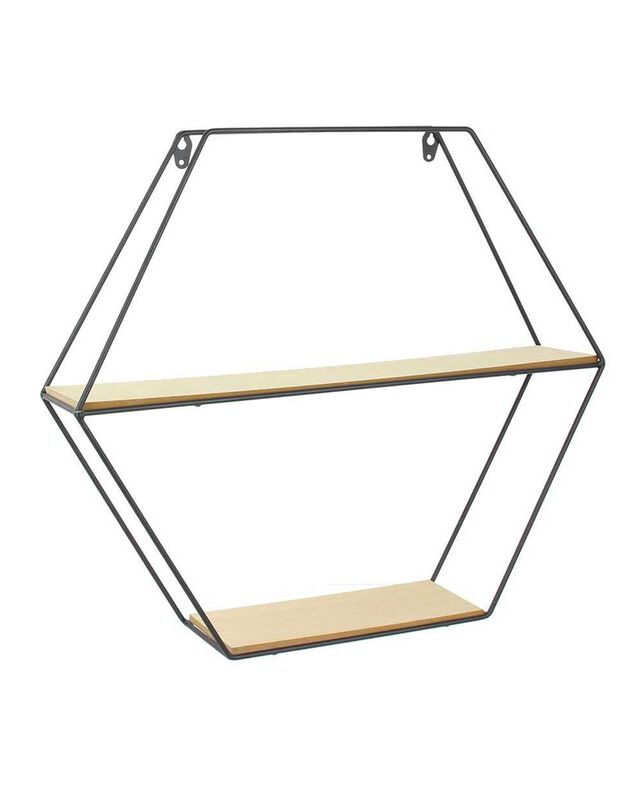 Etagère hexagonale en métal et bois (noir)