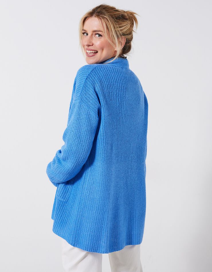 Gilet long porter ouvert, maille anglaise toucher mohair (bleu lavande)