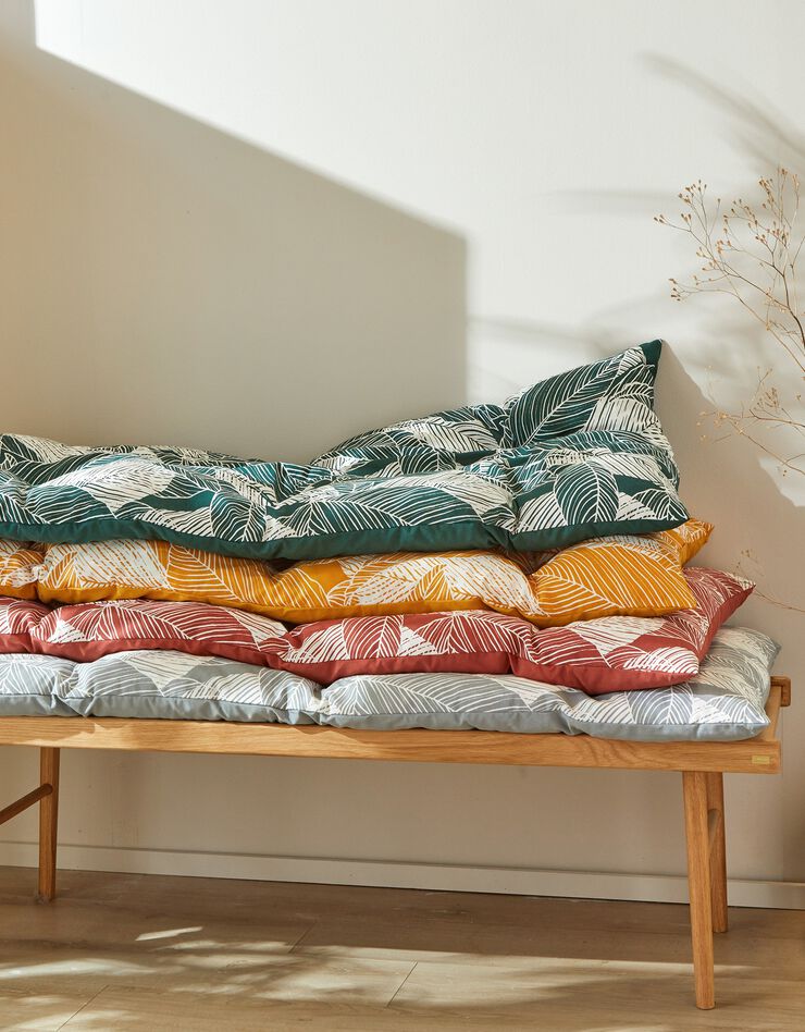 Long coussin déco coton imprimé feuillage (gris perle) Long coussin déco coton imprimé feuillage (gris perle)