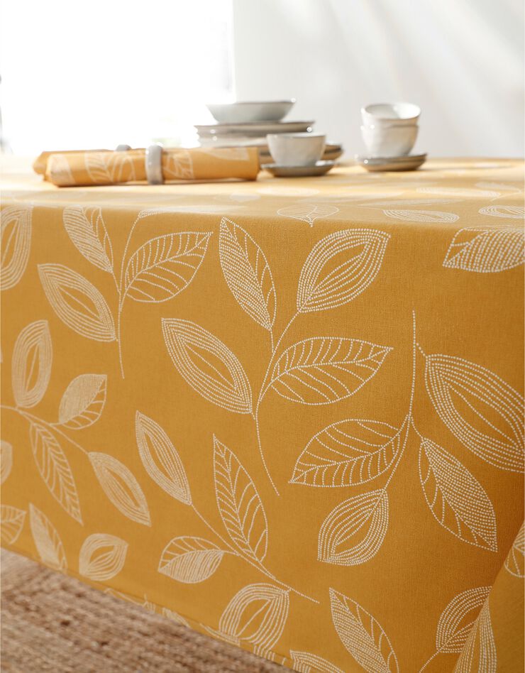 Nappe anti-taches bicolore imprimée feuilles (curry) Nappe anti-taches bicolore imprimée feuilles (curry)