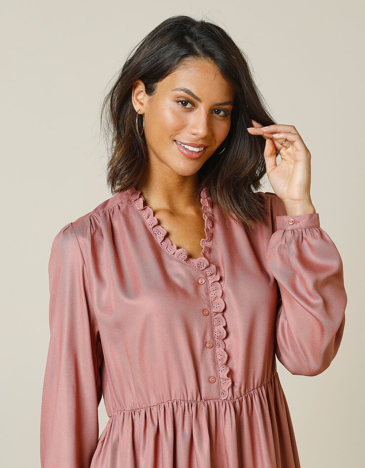 Robe courte twill et macramé (bois de rose) Robe courte twill et macramé (bois de rose)