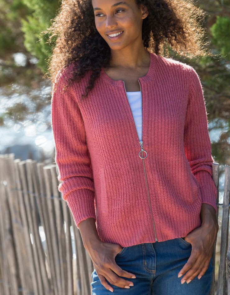 Gilet zippé maille anglaise toucher mohair (terracotta) Gilet zippé maille anglaise toucher mohair (terracotta)