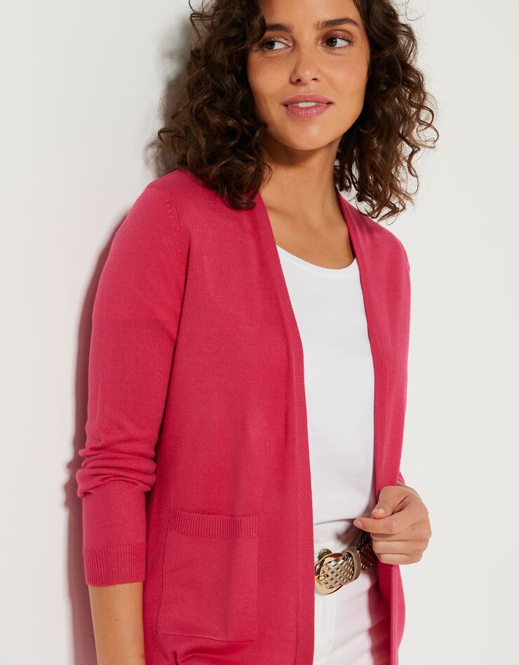 Gilet porter ouvert toucher cachemire (rose fuchsia) Gilet porter ouvert toucher cachemire (rose fuchsia)