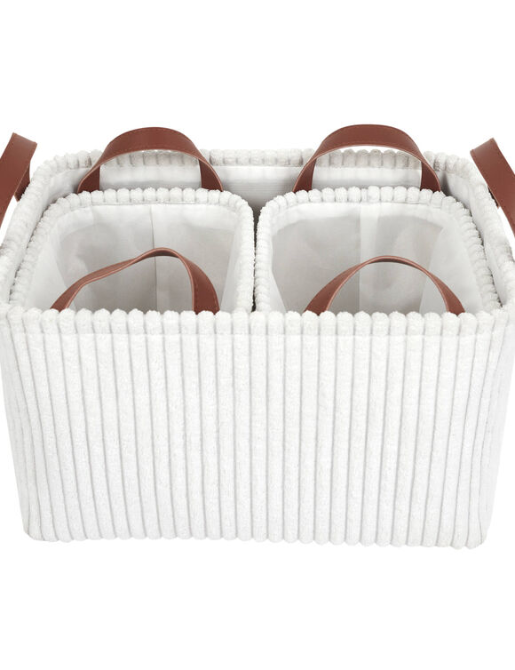 Panier de rangement tissu c&ocirc;tel&eacute; - lot de 3 (blanc)