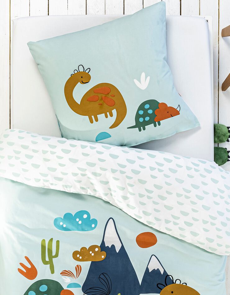 Parure de lit Dinosaure relief - coton (bleu)