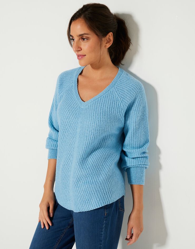 Pull col V, maille anglaise (bleu) Pull col V, maille anglaise (bleu)