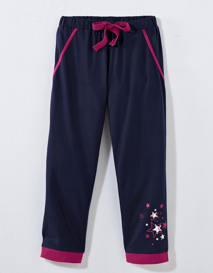 Pantacourt uni + étoiles - jersey coton (marine)