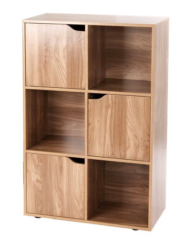 Meuble de rangement STAVRA - 6 cases, 3 portes (naturel)