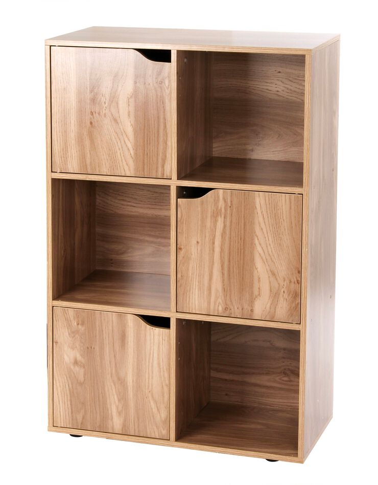 Meuble de rangement STAVRA - 6 cases, 3 portes (naturel)