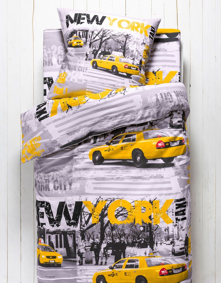 Linge de lit enfant Drive - polycoton imprimé taxis new-yorkais (gris)