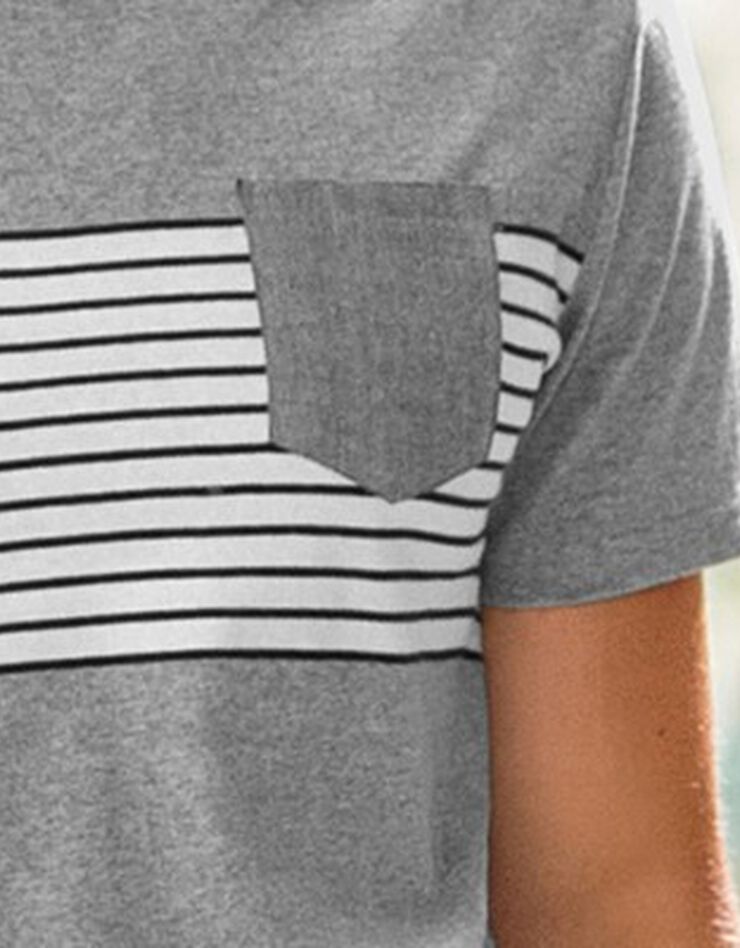 Tee-shirt rayé manches courtes (gris chiné) Tee-shirt rayé manches courtes (gris chiné)