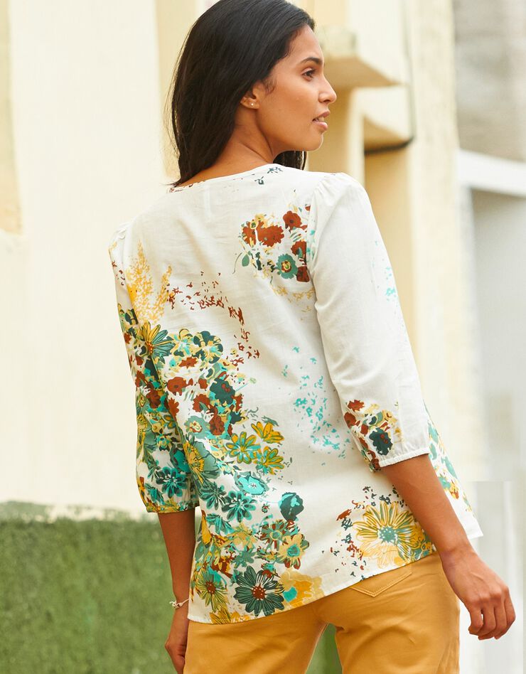 Blouse imprimée fleurs (écru / kaki) Blouse imprimée fleurs (écru / kaki)