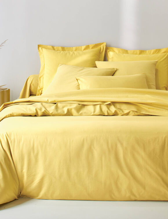 Linge de lit uni coton (jaune verveine)
