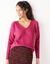 Pull loose col V, maille anglaise toucher doux (framboise)