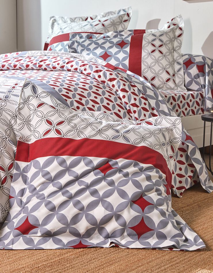 Linge de lit Marlow en coton à motifs géométriques (gris / rouge)
