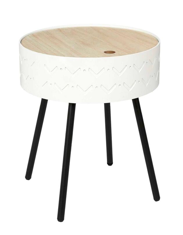 Table d’appoint-coffre déco - pieds métal (blanc)