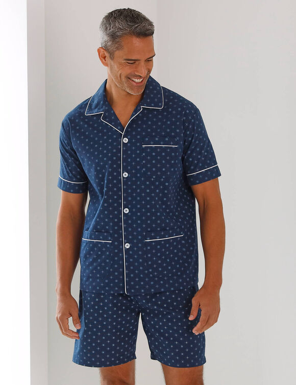 Pyjama short popeline imprimé (marine)