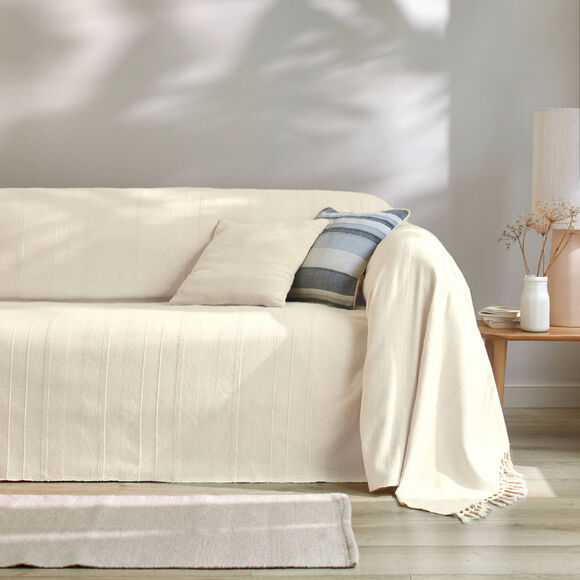   Plaid ou jeté uni coton tissage artisanal (écru)