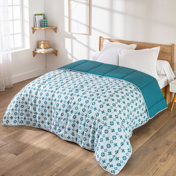 Couette microfibre imprim&eacute; mosa&iuml;ques 200 g/m&sup2; (bleu paon)