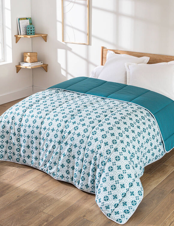 Couette microfibre imprim&eacute; mosa&iuml;ques 200 g/m&sup2; (bleu paon)
