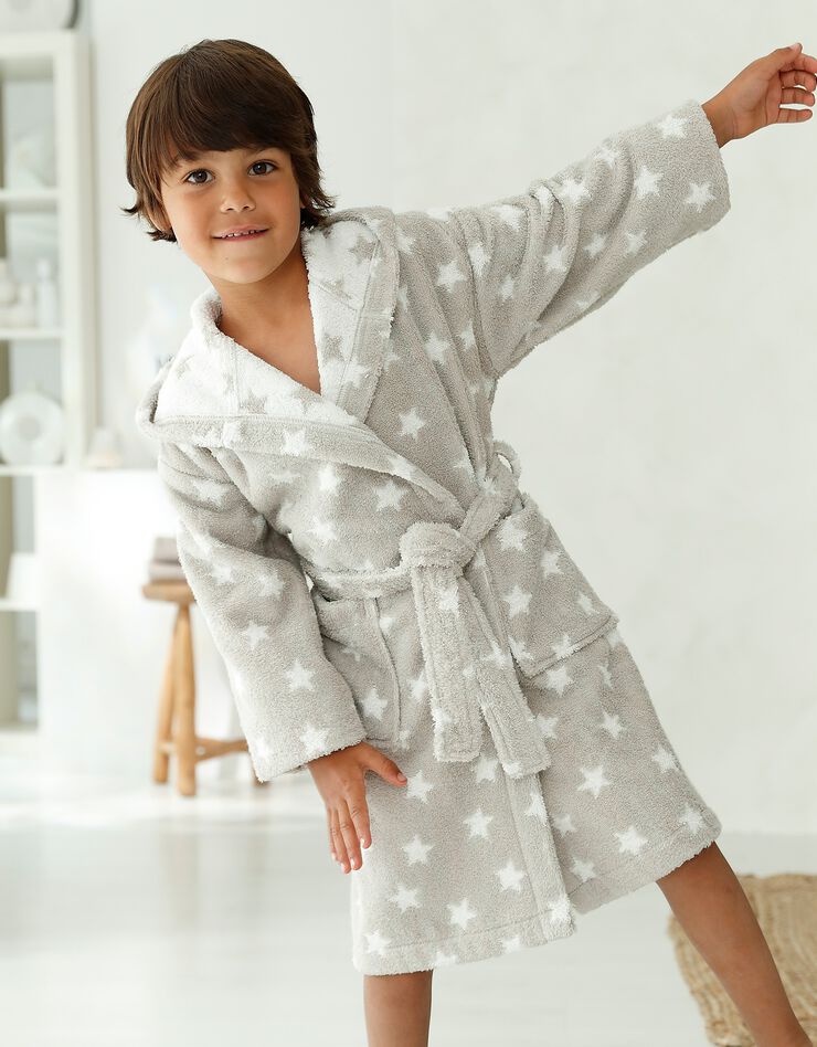 Peignoir de bain enfant éponge coton jacquard étoiles - 380 g/m² (taupe) Peignoir de bain enfant éponge coton jacquard étoiles - 380 g/m² (taupe)