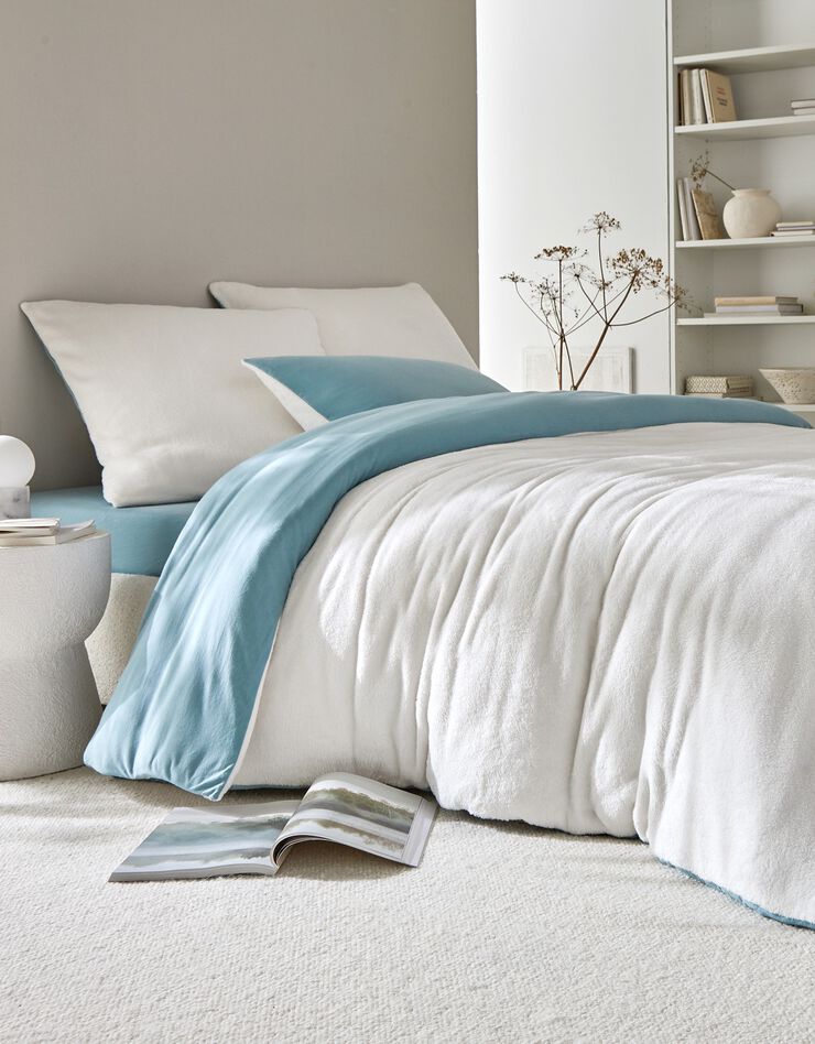 Linge de lit réversible jersey polaire toucher peluche (bleu)