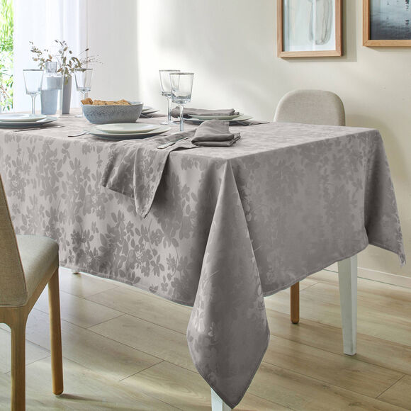 Nappe damassée feuillages Colombine® (gris perle)