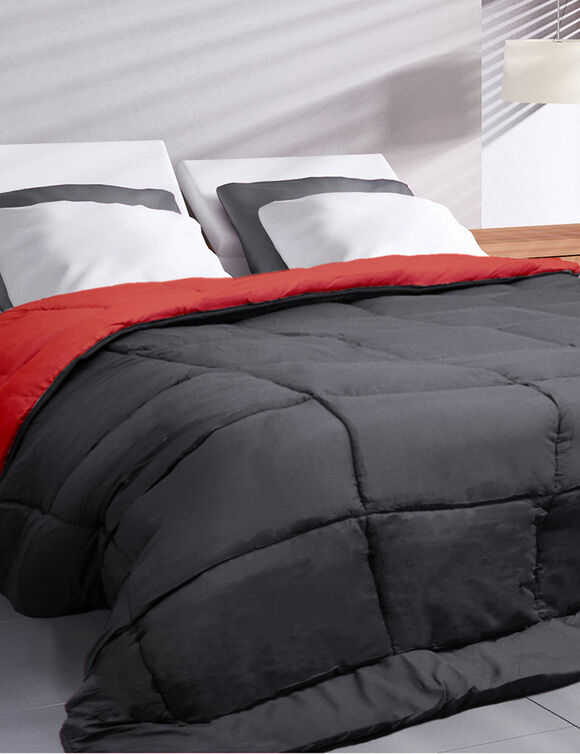 Couette unie douceur microfibre r&eacute;versible 400g/m&sup2; (gris / rouge)