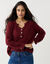Pull col tunisien manches 3/4, maille fantaisie (bordeaux)