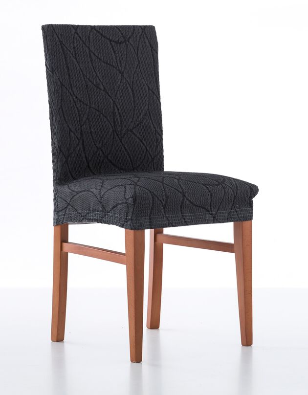 Housse intégrale extensible motif jacquard "serpentins" spéciale chaise (gris)