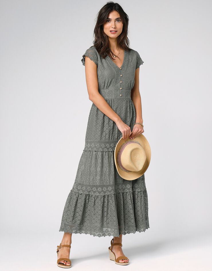 Robe longue dentelle macramé (kaki)