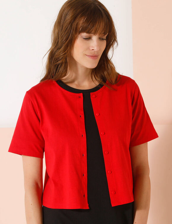 Gilet boutonné manches courtes, maille (rouge carmin)