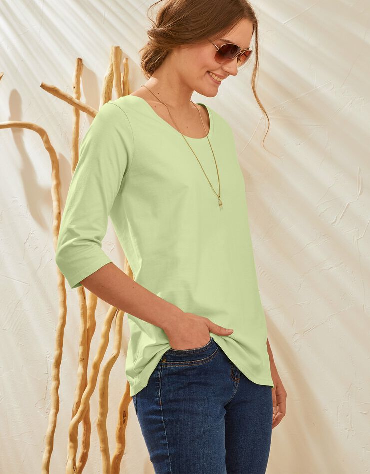 Tee-shirt manches 3/4 col rond uni coton bio (anis) Tee-shirt manches 3/4 col rond uni coton bio (anis)