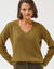 Pull col V, maille anglaise (vert olive)