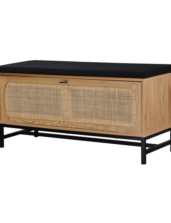 Banc de rangement en bois et rotin (naturel)