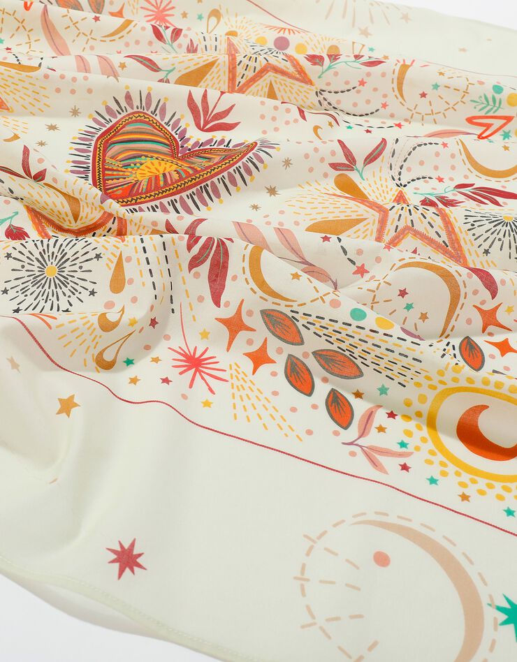 Foulard fabriqué en France imprimé céleste, 100 x 100 cm  - coton (écru)