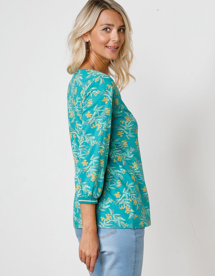 Tee-shirt manches 3/4 imprimé tropical (vert / safran) Tee-shirt manches 3/4 imprimé tropical (vert / safran)