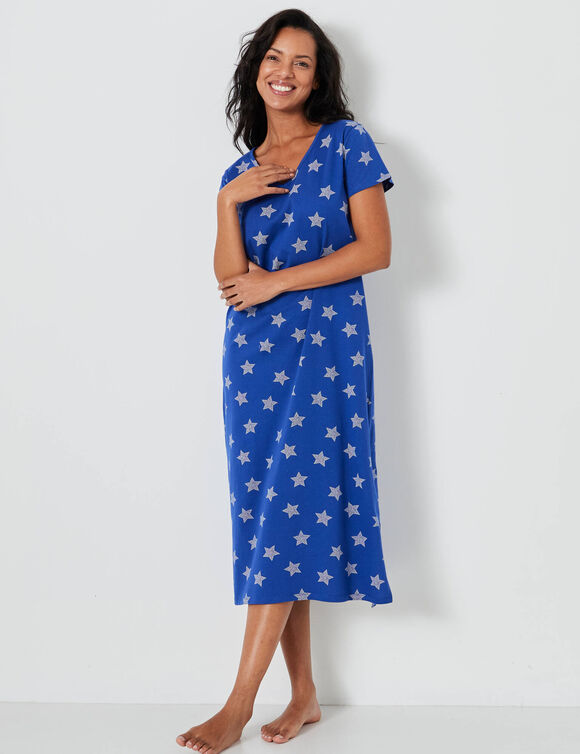 Chemise de nuit longue imprimée étoiles (bleu dur)