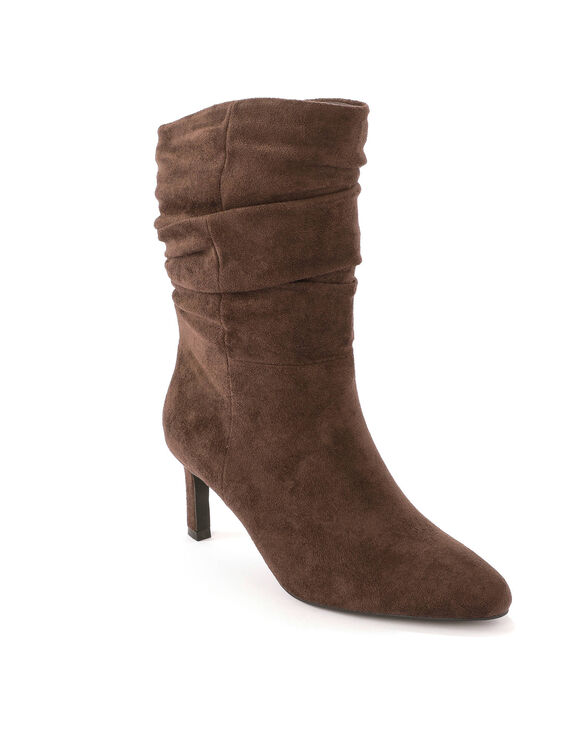 Bottes pliss&eacute;es en su&eacute;dine, talon fin (chocolat)