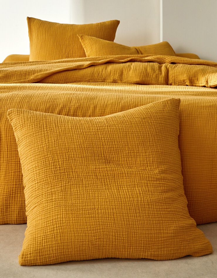 Linge de lit uni en triple gaze de coton (miel)