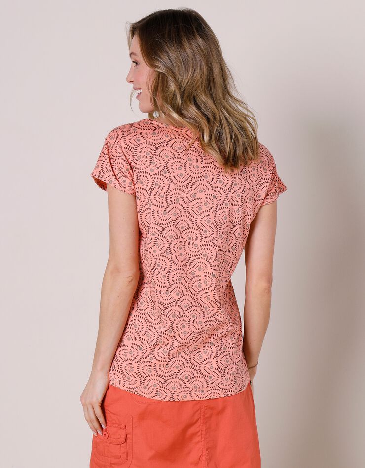 Tee-shirt imprimé col rond (abricot / taupe)