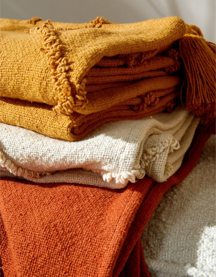 Plaid en coton tufté finition pompons (écru)
