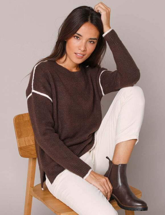 Pull bicolore en maille moelleuse  (chocolat)