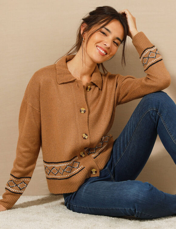 Gilet détail jacquard  (noisette)