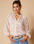 Chemise voile imprimé fleuri, surimpression dorée (écru / rose)