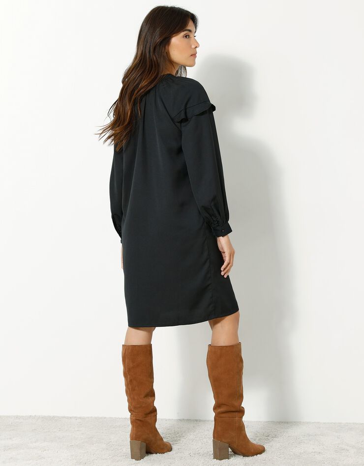 Robe forme housse volantée unie en polyester recyclé(1) (noir)