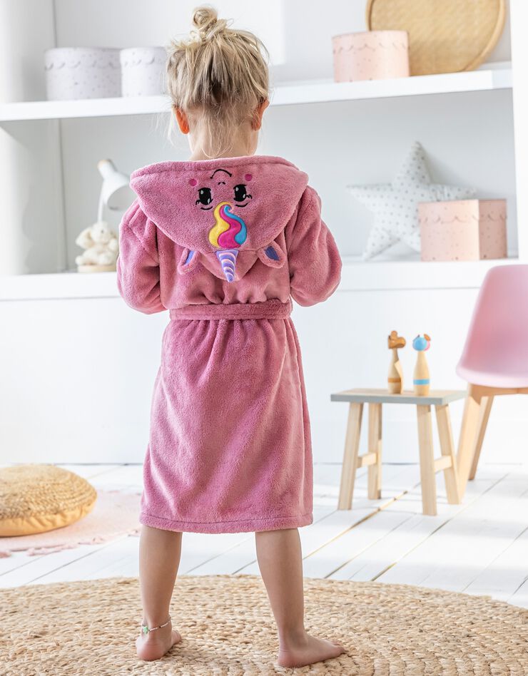 Peignoir de bain enfant licorne à capuche microfibre toute douce (rose)